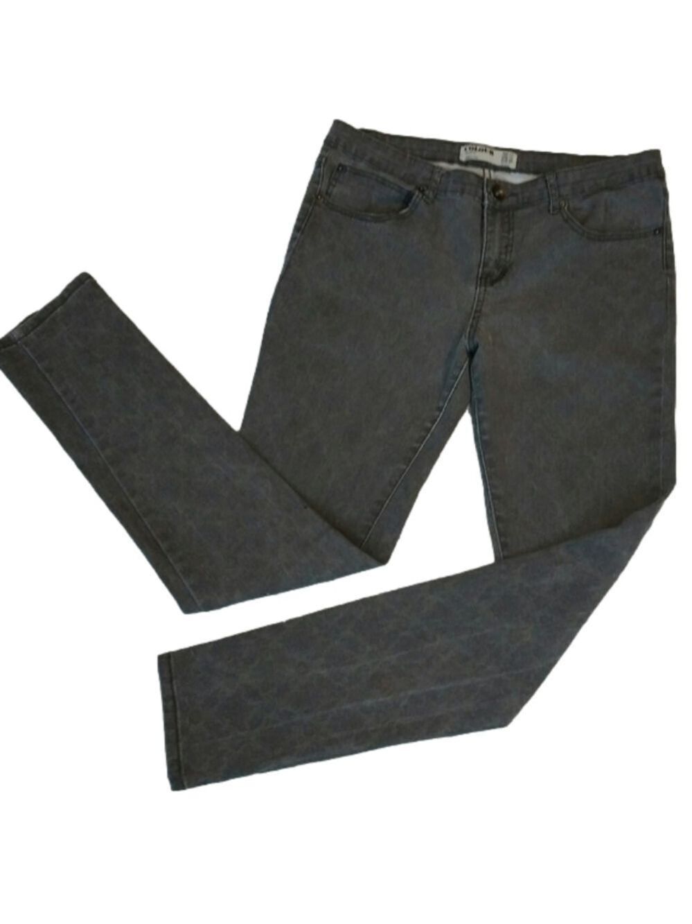 Cotton On Black Gray Leopard Print High Rise Zip Up Straight Leg Color Jean